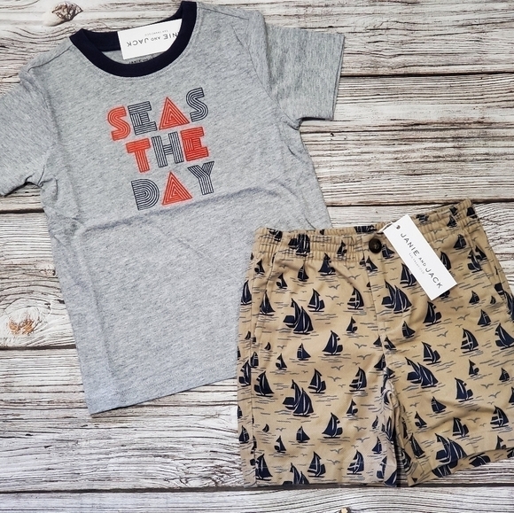 Janie and Jack Nautical Set Seas the Day Summer Set 100% Cotton NWT - Picture 2 of 8